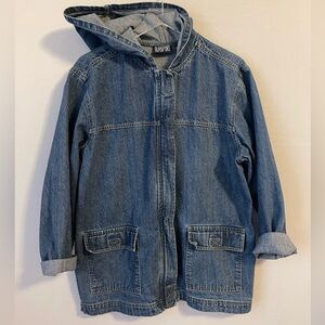 80s Vintage Denim Hooded Chore Coat Barn Jacket L